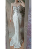 Spaghetti Strap Mermaid Lace Long Prom Dresses, Vintage Evening Dresses HZ1024