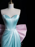 Blue Sweetheart Neck Sheath Satin Long Birthday Gowns with Bow HZ1024