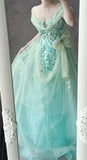Tiffany Blue A-Line Tulle Off-the-shoulder Applique Quincea?era Dress Graduation Prom Dresses HZ1024