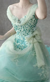 Tiffany Blue A-Line Tulle Off-the-shoulder Applique Quincea?era Dress Graduation Prom Dresses HZ1024