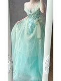 Tiffany Blue A-Line Tulle Off-the-shoulder Applique Quincea?era Dress Graduation Prom Dresses HZ1024