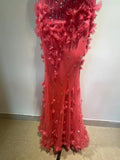 Hot Pink Spaghetti Strap Mermaid Tulle Beaded Long Prom Dress Vintage Evening Dress HZ1024