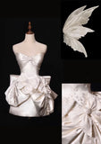 White Strapless A-Line Satin Bow Short Homecoming Dress Birthday Dress HZ1024