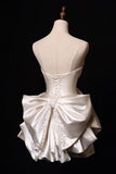 White Strapless A-Line Satin Bow Short Homecoming Dress Birthday Dress HZ1024