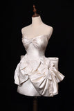 White Strapless A-Line Satin Bow Short Homecoming Dress Birthday Dress HZ1024
