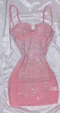 Pink Spaghetti Strap Bodycon Chiffon Sequin Short Birthday Dress Sweet Outdoor Party Dress HZ1024