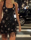 Black Halter Neck Bodycon Beaded Short Party Dress Homecoming Dress HZ1024