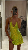 V-neck Sheath Green Sequin Short Homecoming Dresses Fashion Party Outfit HZ1024