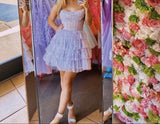 Strapless Purple A-Line Layered Tulle Beaded Short Homecoming Dress HZ1024