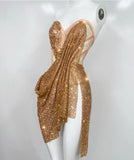 Gold Bodycon Sweetheart Neck Short Homecoming Dress Birthday Dress HZ1024