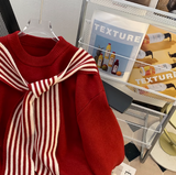 Shawl Japanese Retro Red Knitted Sweater HZ1024