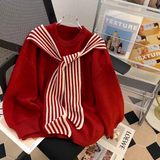 Shawl Japanese Retro Red Knitted Sweater HZ1024