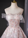Tulle Lace Sequin Pink Long Prom Dress, Pink Long Graduation Dress HZ1024