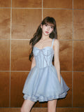 Blue A-Line Spaghetti Straps Tulle Short Homecoming Dresses Sweet 16 Dresses HZ1024