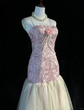 Pink Strapless Sheath Tulle Embroidery Short Evening Dress HZ1024