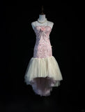 Pink Strapless Sheath Tulle Embroidery Short Evening Dress HZ1024