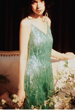 Green Sheath Spaghetti Strap Tassel Short Homecoming Dress Sweet Birthday Dress HZ1024