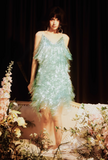 Green Sheath Spaghetti Strap Tassel Short Homecoming Dress Sweet Birthday Dress HZ1024