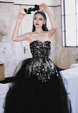 Black Strapless A-Line Tulle Short Homecoming Dress HZ1024