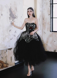 Black Strapless A-Line Tulle Short Homecoming Dress HZ1024
