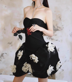 Black Strapless A-Line Applique Short Homecoming Dress HZ1024