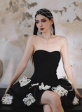 Black Strapless A-Line Applique Short Homecoming Dress HZ1024