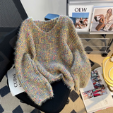 colorful V-neck lantern sleeve sweater HZ1024