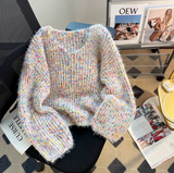 colorful V-neck lantern sleeve sweater HZ1024
