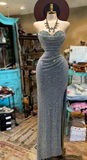 Sweetheart Neck Sheath Sequin Evening Gowns Slit Long Prom Dresses HZ1024
