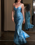 Mermaid Long Elegant Prom Dresses Spaghetti Strap Satin Formal Dresses HZ1024