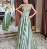 A-Line Sweetheart Satin Long Stunnig Prom Dresses Elegant Formal Dresses HZ1024