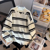 style V-neck ripped striped sweater HZ1024