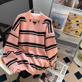 style V-neck ripped striped sweater HZ1024