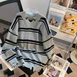 style V-neck ripped striped sweater HZ1024