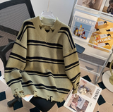 style V-neck ripped striped sweater HZ1024