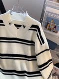 style V-neck ripped striped sweater HZ1024