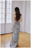 Orange Sheath Halter Birthday Prom Dresses Slit Long Formal Dresses HZ1024