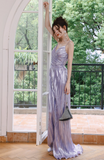 Purple A-Line Long Prom Dresses Spaghetti Straps Slit Formal Dress HZ1024
