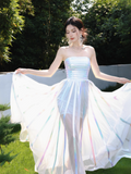 Strapless A-Line Tulle Birthday Dress, Elegant Prom Dresses HZ1024