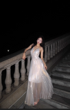 V-neck A-Line Pleated Long Evening Gowns Elegant Birthday Prom Dresses HZ1024