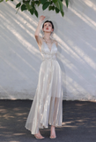 V-neck A-Line Pleated Long Evening Gowns Elegant Birthday Prom Dresses HZ1024