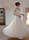 Apricot A-Line A-Line Spaghetti Strap Party Dress, Tulle Sweet Birthday Outfit HZ1024