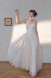 Apricot A-Line A-Line Spaghetti Strap Party Dress, Tulle Sweet Birthday Outfit HZ1024