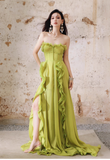 Green A-Line Ruffle Long Prom Dresses Strapless Chiffon Formal Dresses HZ1024