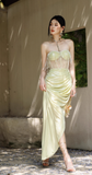 Sweetheart Sheath Satin Birthday Dresses Slits Starfruit Yellow Evening Gowns HZ1024
