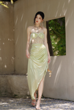 Sweetheart Sheath Satin Birthday Dresses Slits Starfruit Yellow Evening Gowns HZ1024