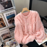 Mink Velvet Round Neck Chanel Style Soft Waxy Knitted Cardigan HZ1024