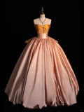 Blush Pink A-Line Strapless Long Ball Gown Sweet 16 Dress Elegant Quinceanera Dresses HZ1024