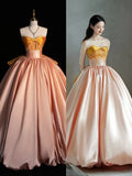 Blush Pink A-Line Strapless Long Ball Gown Sweet 16 Dress Elegant Quinceanera Dresses HZ1024