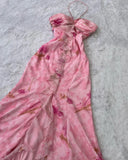 Pink Halter Sheath Birthday Outfit Printed Chiffon Retro Party Dress Formal Dress HZ1024
